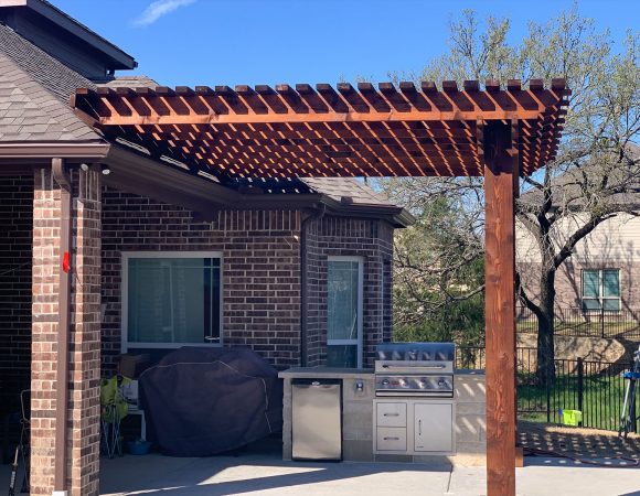 Pergola Over Outside Kitchen in Midlothian, TX